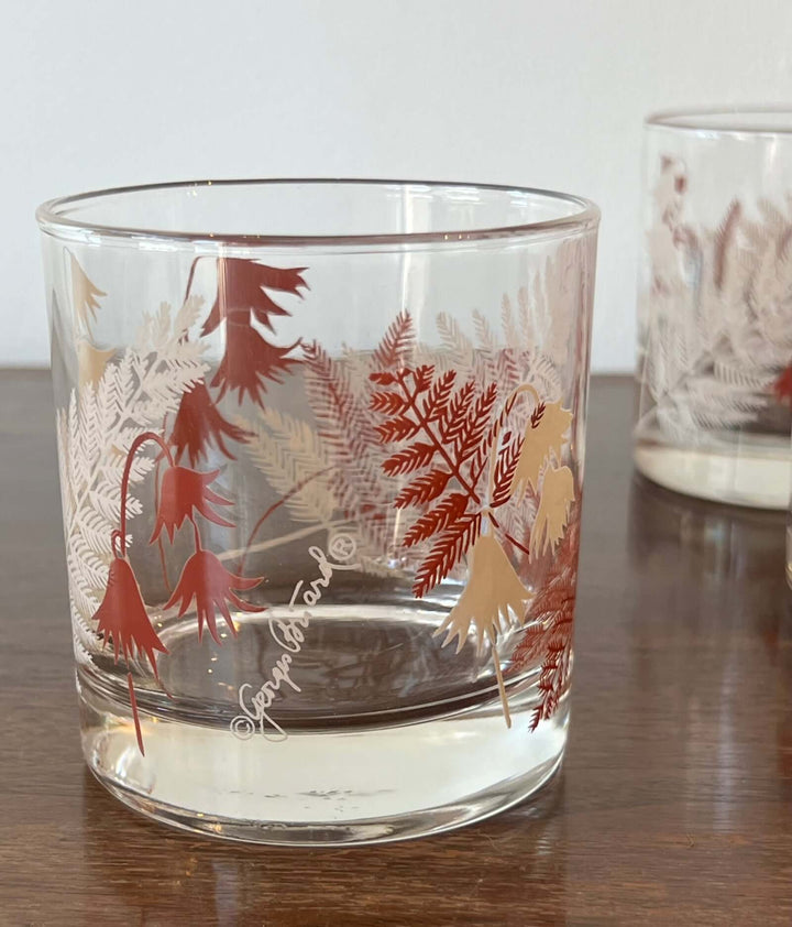Set of 12 Georges Briard Fern-Motif Painted Glasses