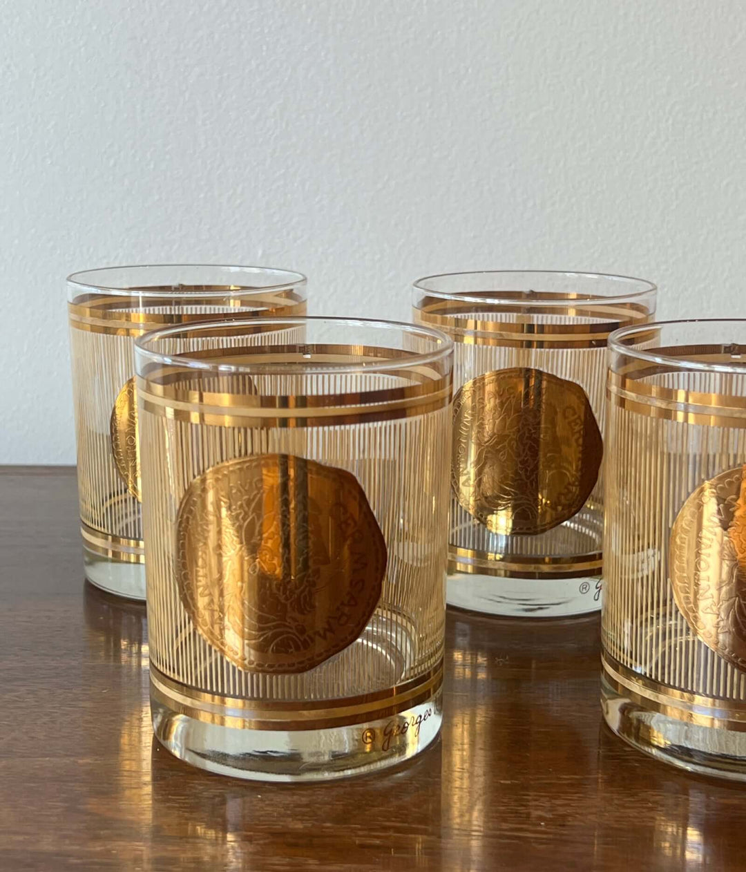 Set of Georges Briard rocks glasses with 22k gold design