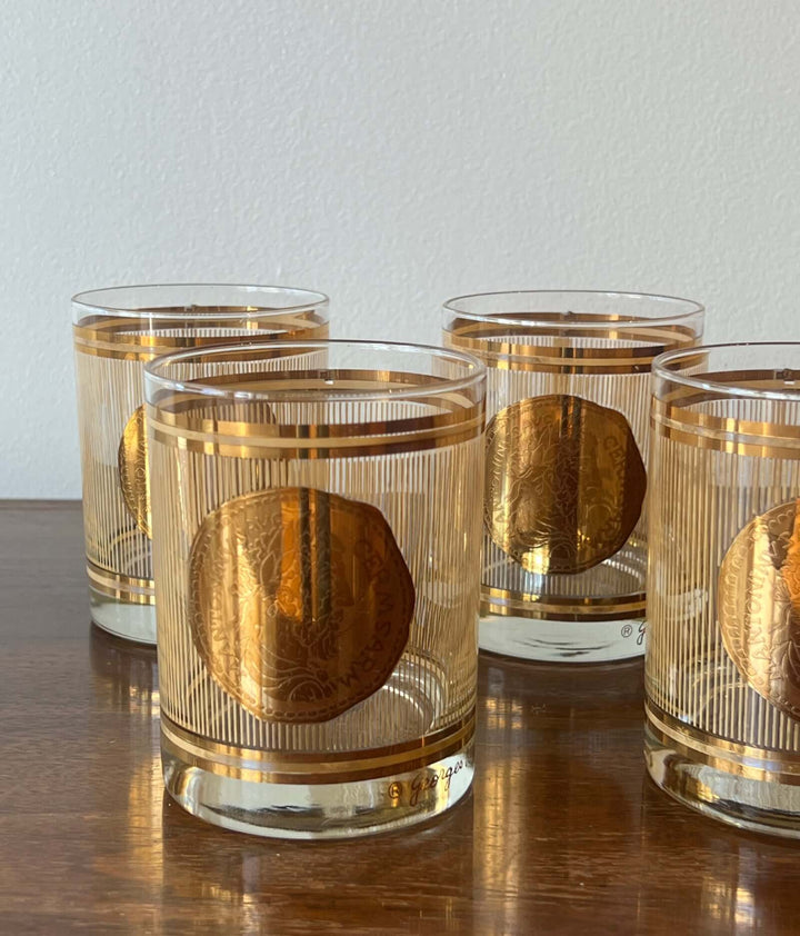 Set of Georges Briard rocks glasses with 22k gold design