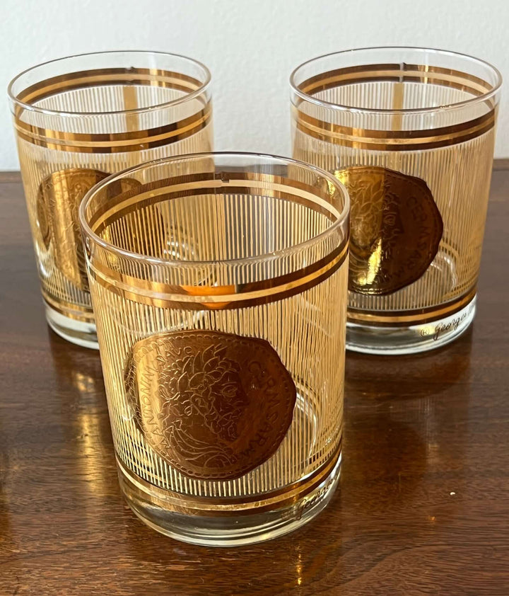 Set of Georges Briard rocks glasses with 22k gold design