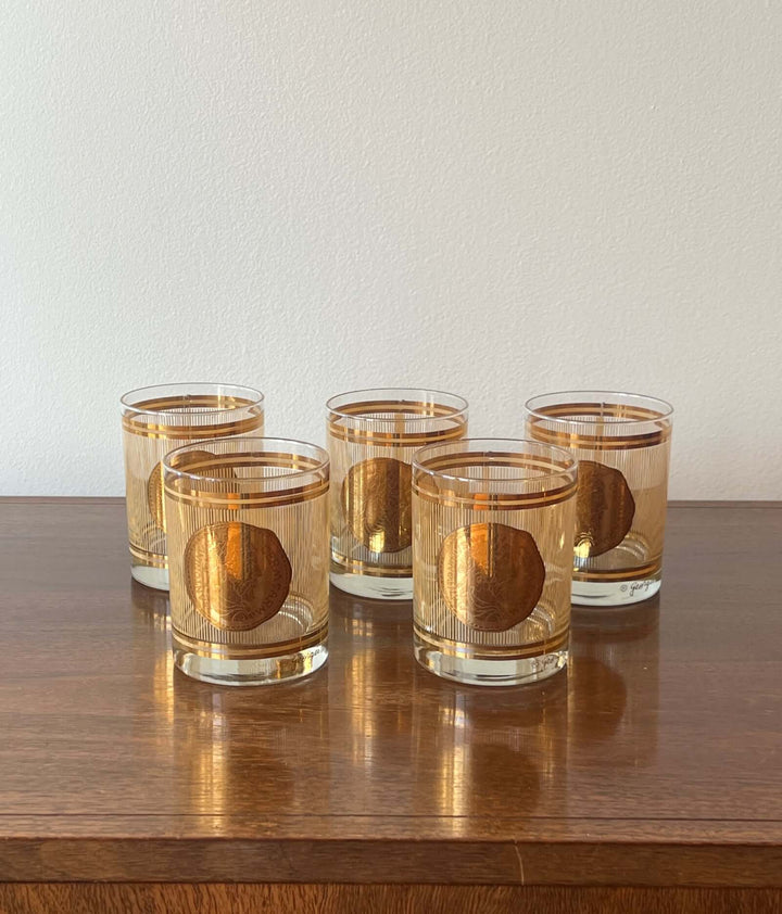 Set of Georges Briard rocks glasses with 22k gold design