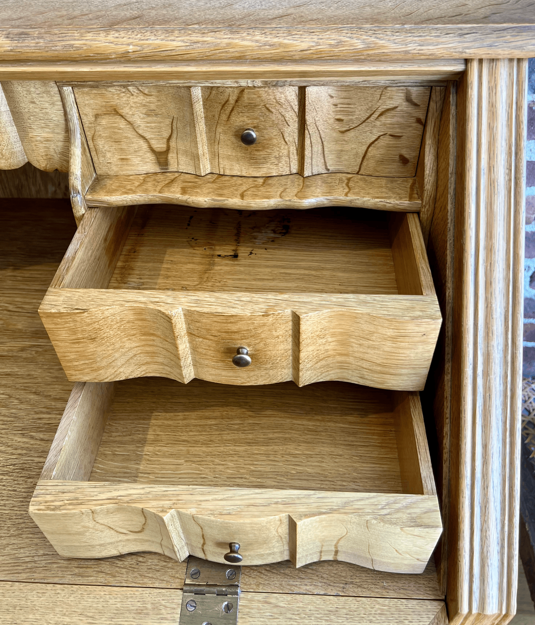 Oak Drop-Front Secretary with Inlaid Parquetry in the Manner of Kjaernulf