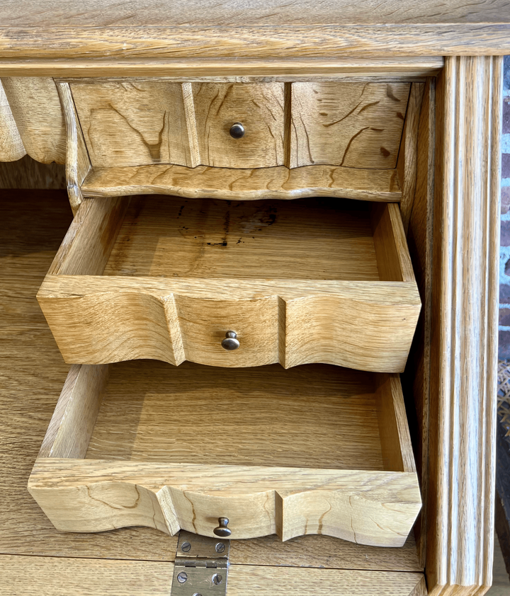 Oak Drop-Front Secretary with Inlaid Parquetry in the Manner of Kjaernulf