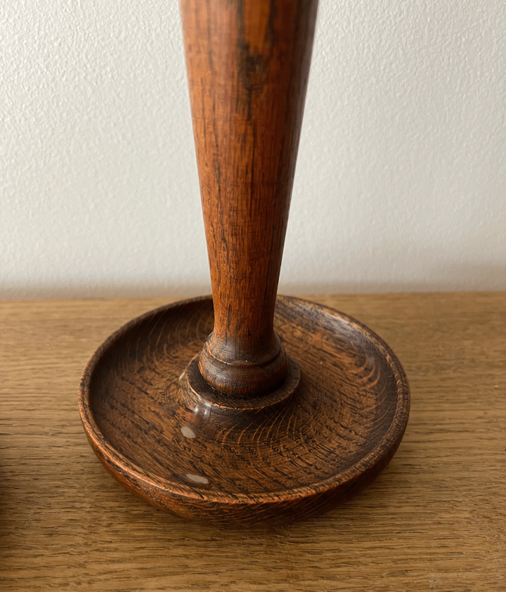 Antique Pair of Turned Oak Candleholders