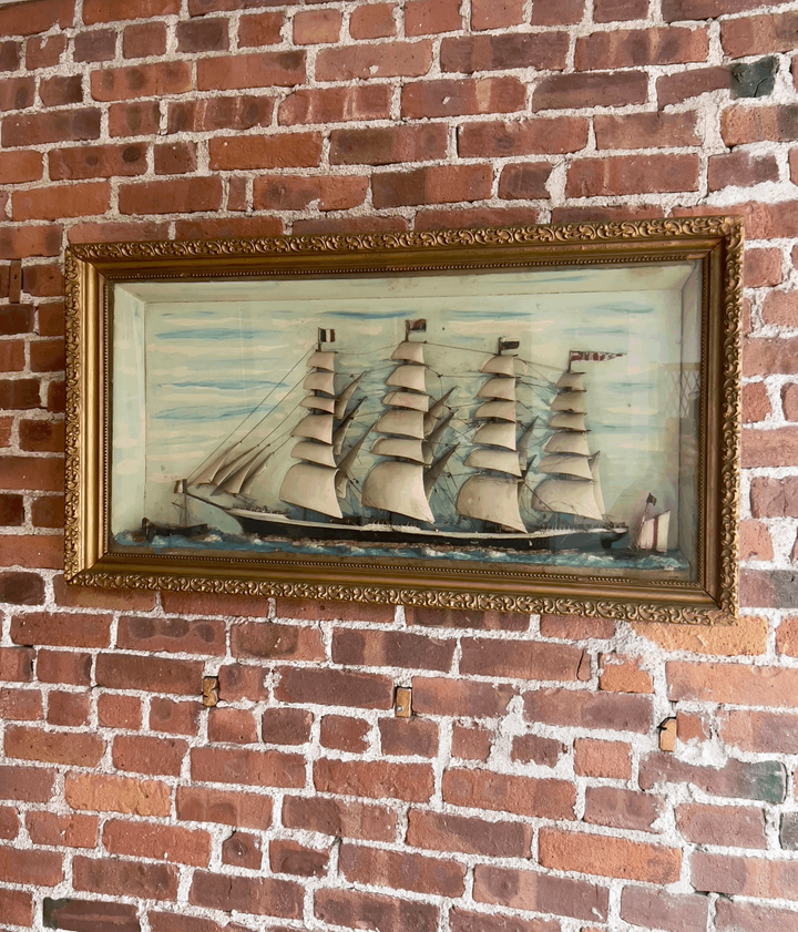 Antique Maritime Diorama of a Four-Masted Clipper Ship | c. 1880–1910