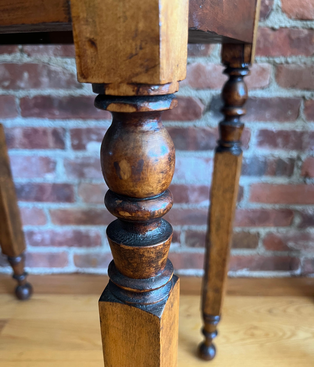 Antique Walnut Side Table with Turned Legs, Circa 1850