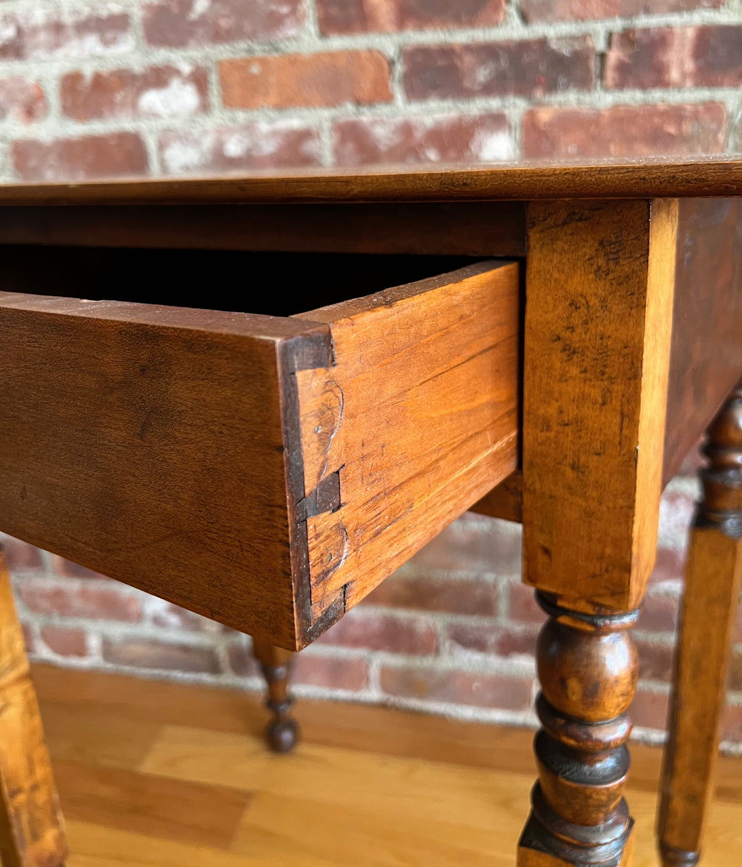 Antique Walnut Side Table with Turned Legs, Circa 1850