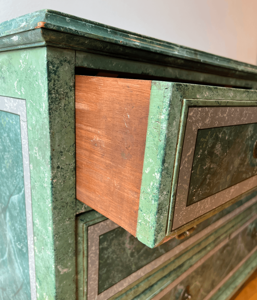 Vintage Chest with Two-Tone Green Faux Marble Finish