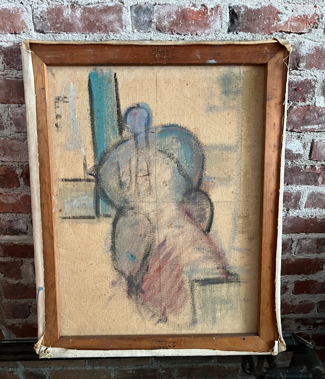 Vintage Abstract Oil on Canvas of a Seated Woman, Signed