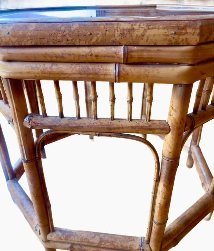 Vintage Octagonal Bamboo and Glass Side Table