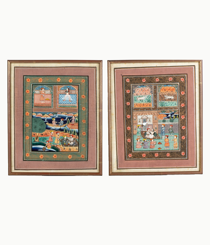 Pair of Mid 20th Century Persian Miniature Silk Paintings