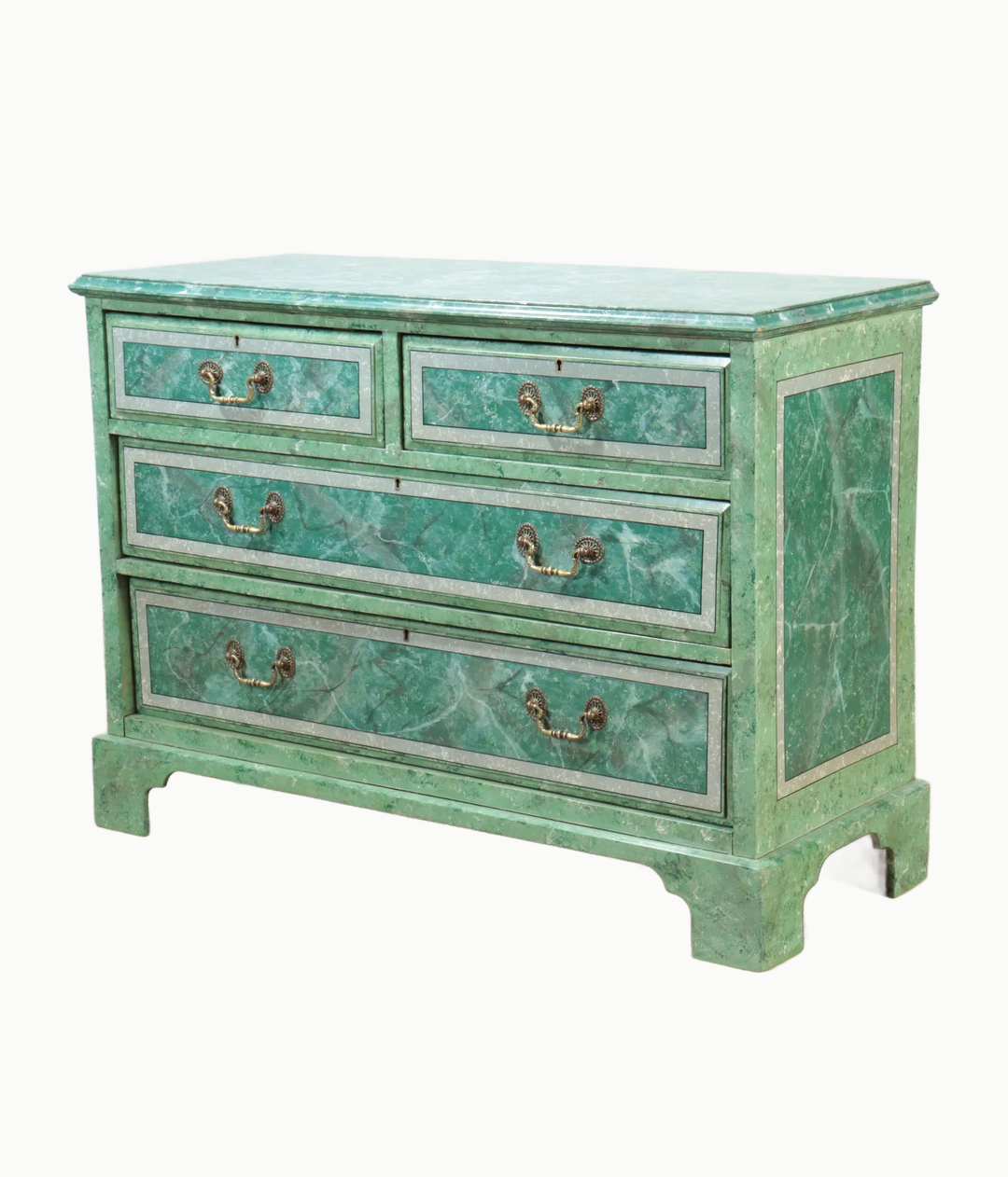 found vinatge chest of drawers with green faux marble paint finish