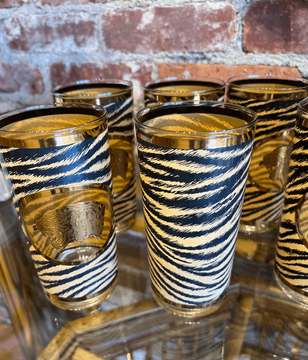 Set of 6 Vintage Cera Highball Glasses – 22K Gold Tiger Motif