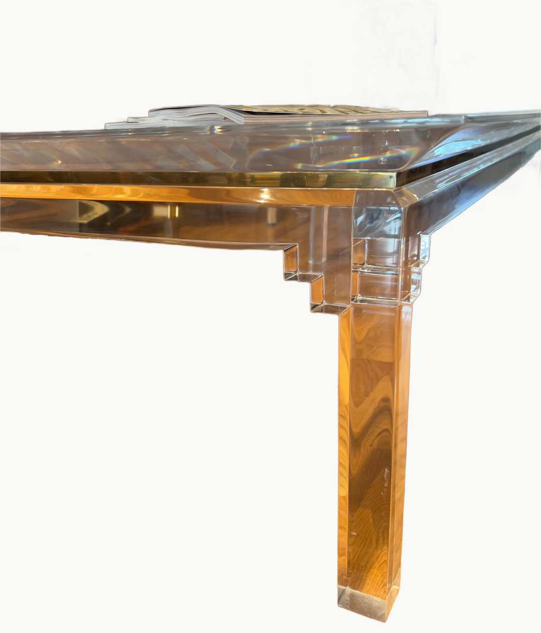 Vintage Lucite and Brass Coffee Table - andfoundfurnishings