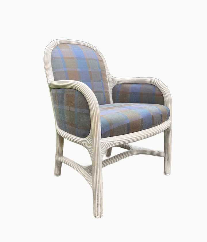 Vintage Reeded Rattan Upholstered Armchair - andfoundfurnishings