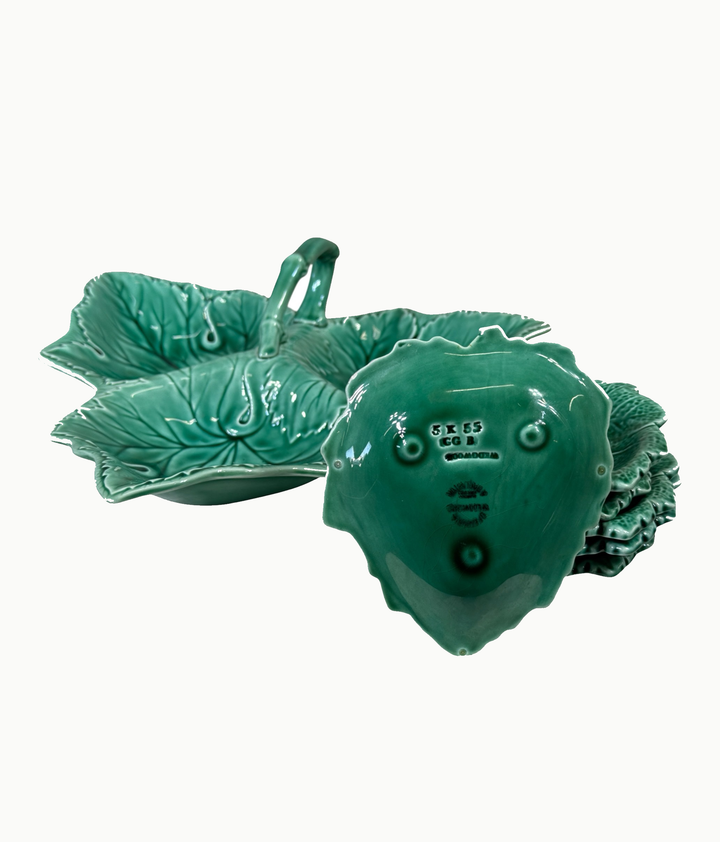 1950s Wedgwood Green Majolica Grape Leaf Serving Set