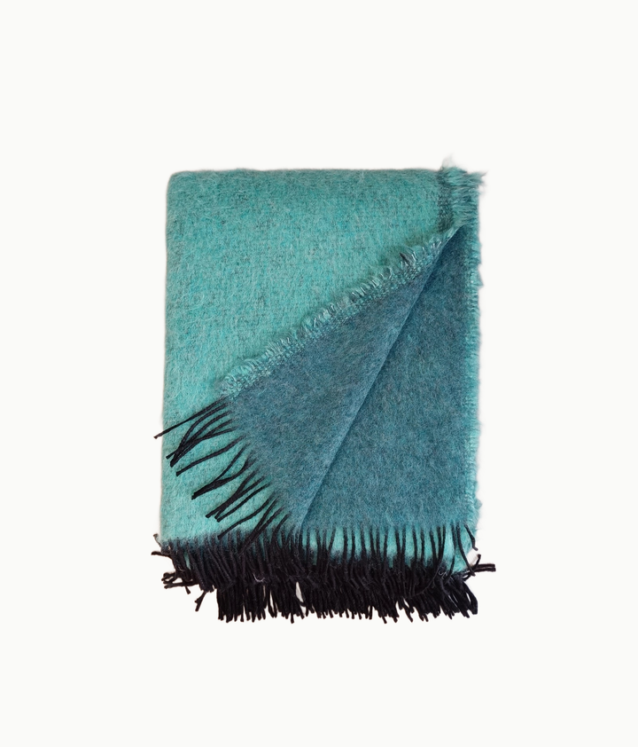 Mohair-blend, Eco-lux Italian Throw Blanket - Turquoise - andfoundfurnishings