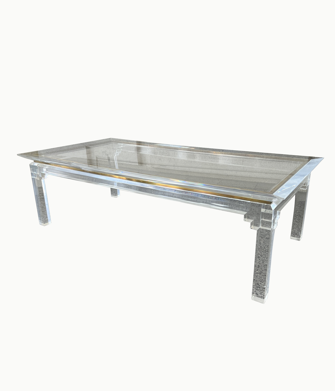 Vintage Lucite and Brass Coffee Table - andfoundfurnishings