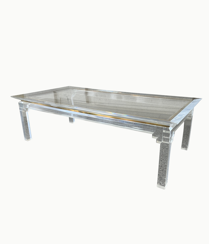 Vintage Lucite and Brass Coffee Table - andfoundfurnishings